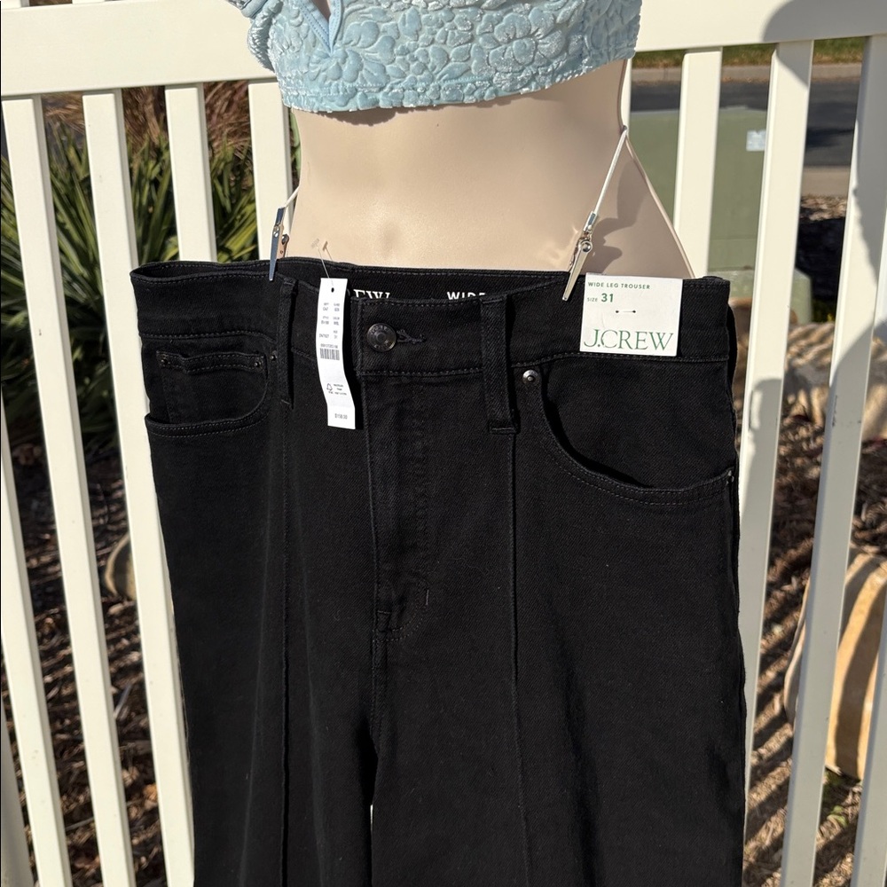 J. Crew Black Denim Wide Leg Trousers Size 31 NWT - Picture 2 of 6